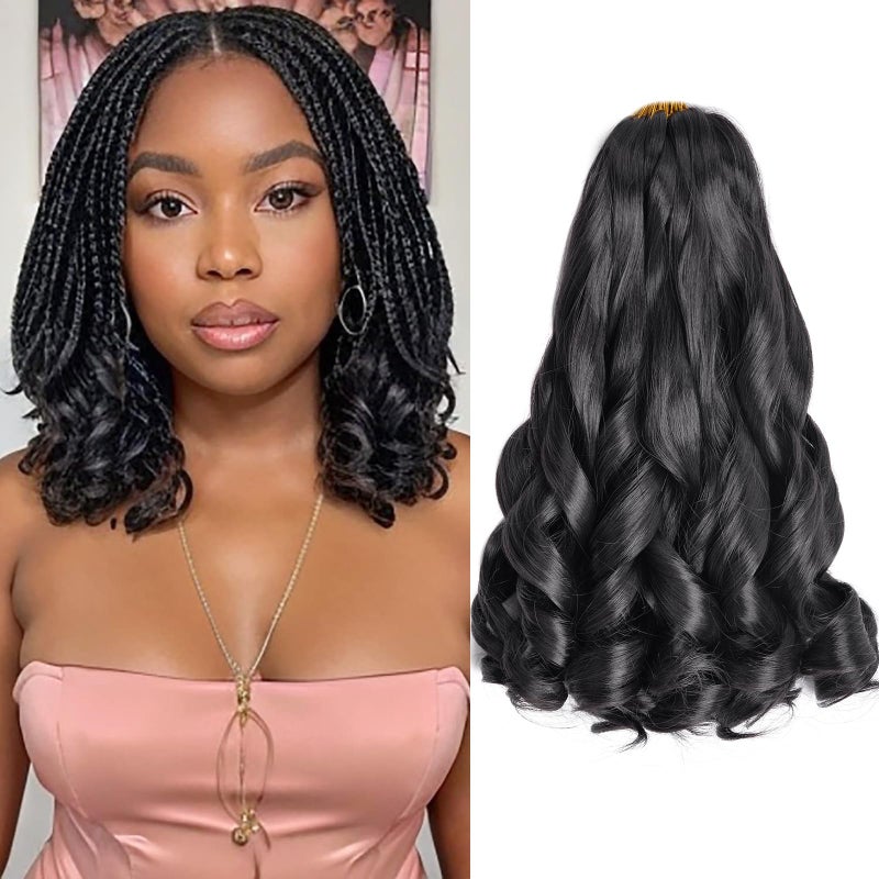 French Curl Braiding Hair 12 Inch 8 Packs Natural Black Curly Braiding Hair Pre Stretched 50gpack Loose Wavy Crochet Hair Synthetic Hair Extensions for Black Women 12 inch8 packs 1B